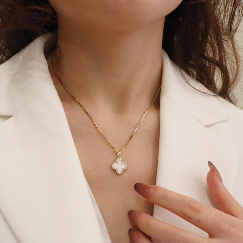 Gilded Clover: Inlaid Pendant Necklace