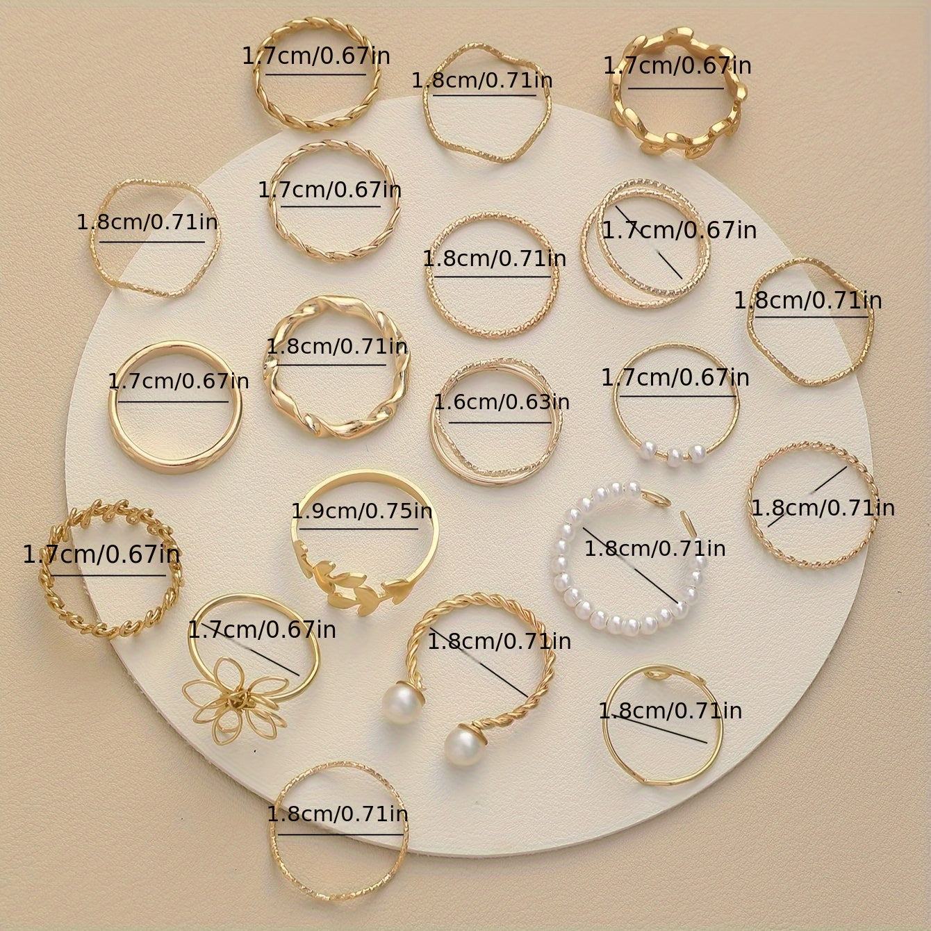 22pcs Fashion Leaf, Flower & Faux Pearl Ring Set