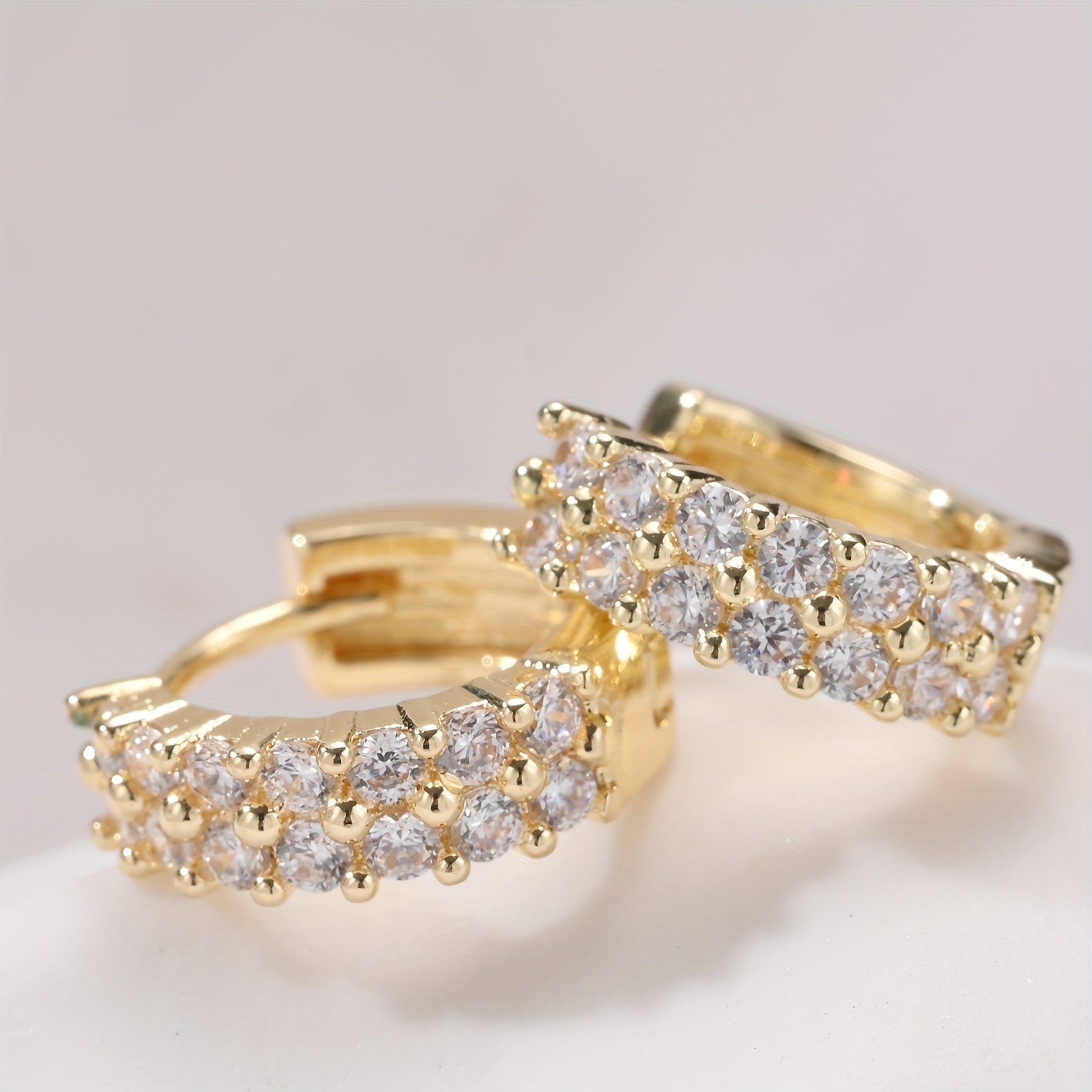 Golden Duo Hoops Earrings 18K Plated Sparkle Zirconia Earrings