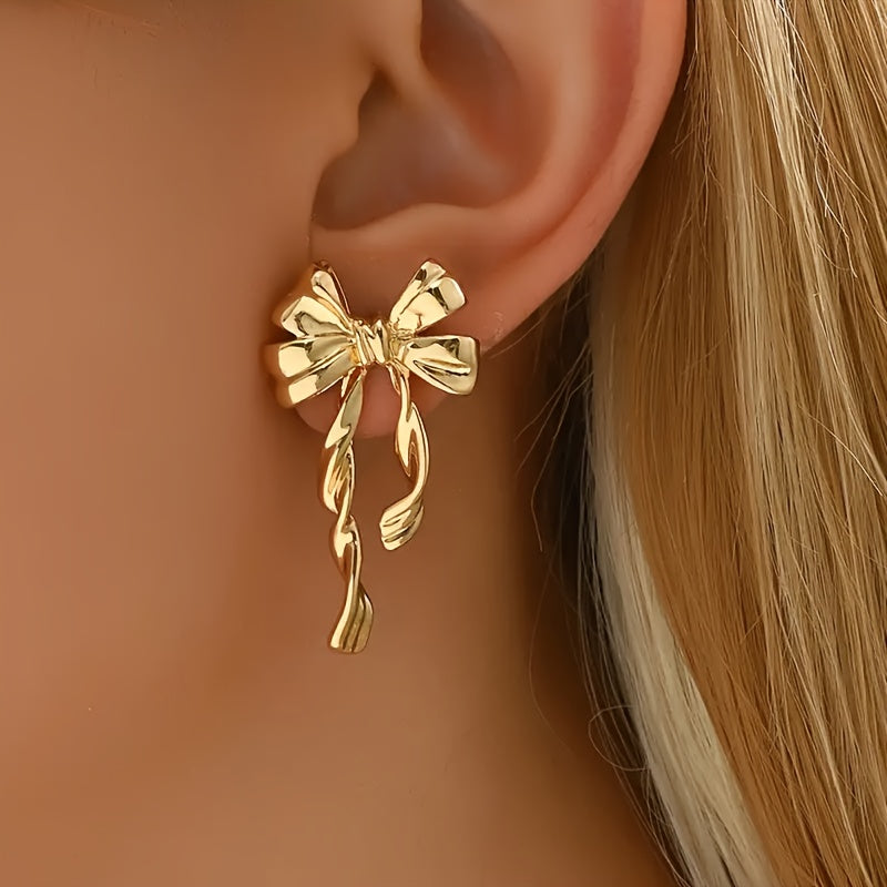 TwinkleTies Golden Bowknot Stud Duo for Effortless Charm