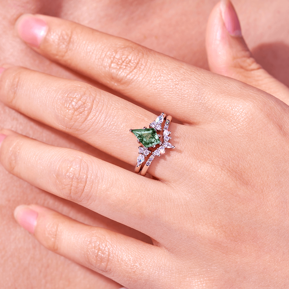 Green moss agate ring in sterling silver
