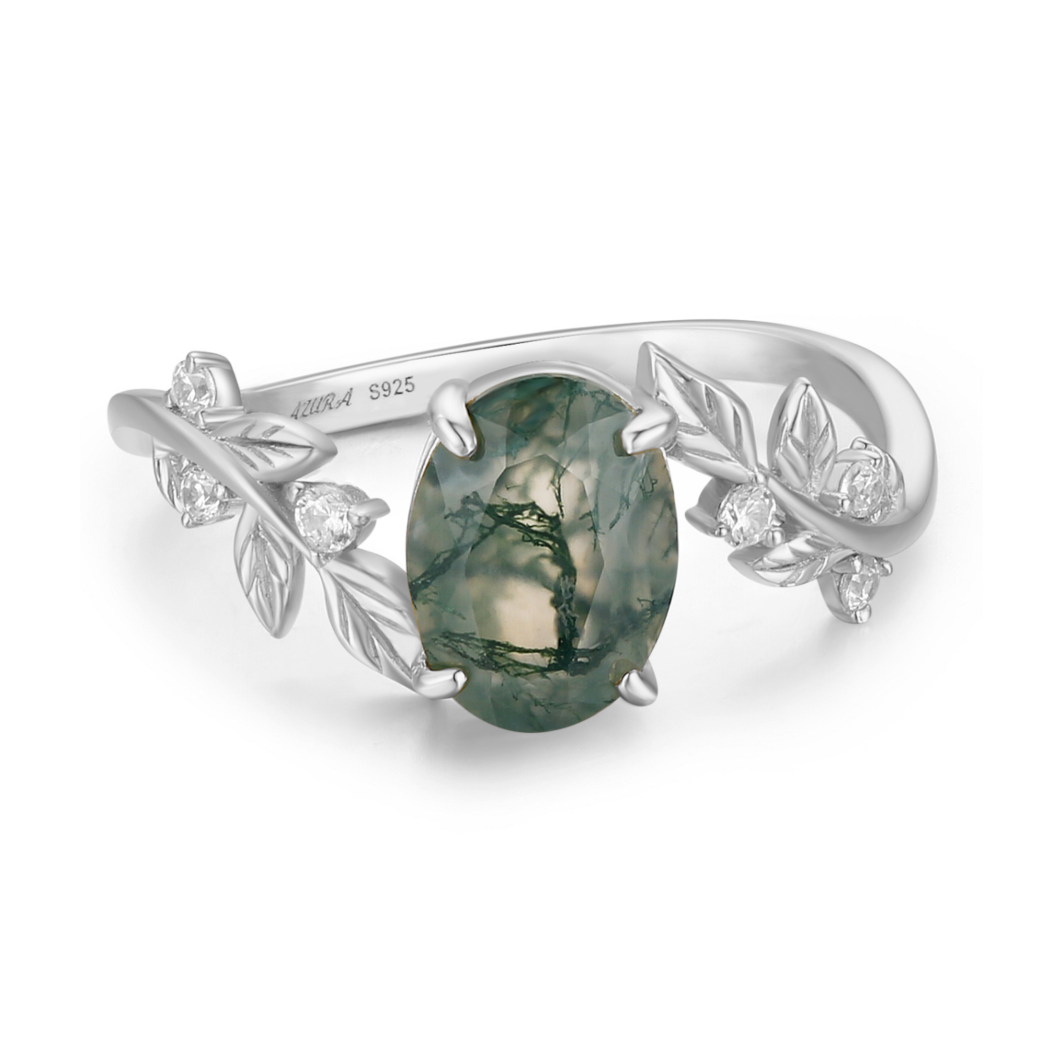 Natural moss agate ring - “Between the leaves” design