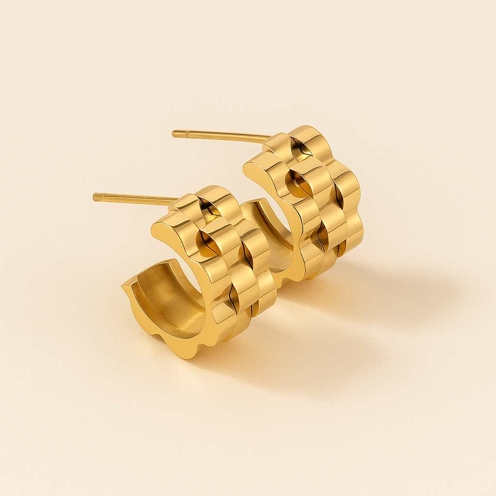 Pair of Stylish Triple-Layer Wave Stainless Steel Earrings