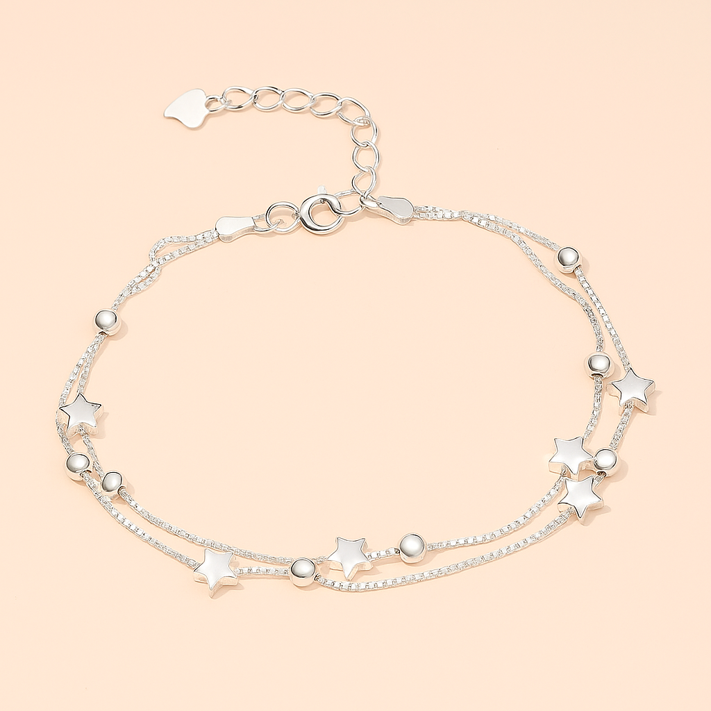Double-Layer Star Bracelet with Cat Paw & Beaded Design