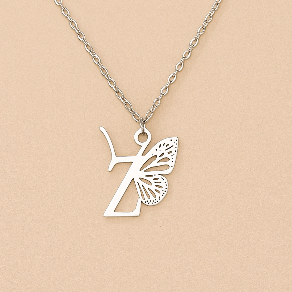 Unique 26-Letter Initial Necklace with Butterfly Pendant