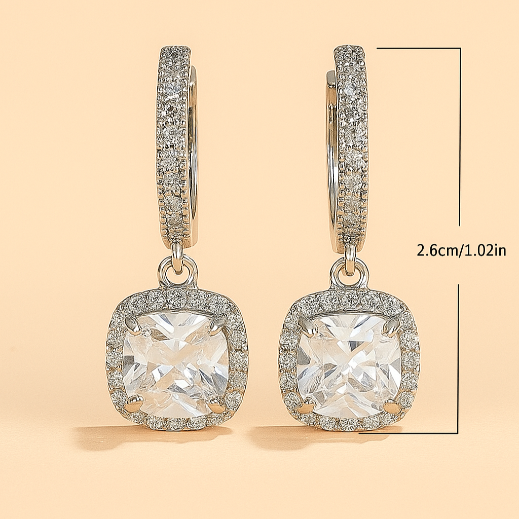 Pair of Square Copper Earrings with Micro Zirconia