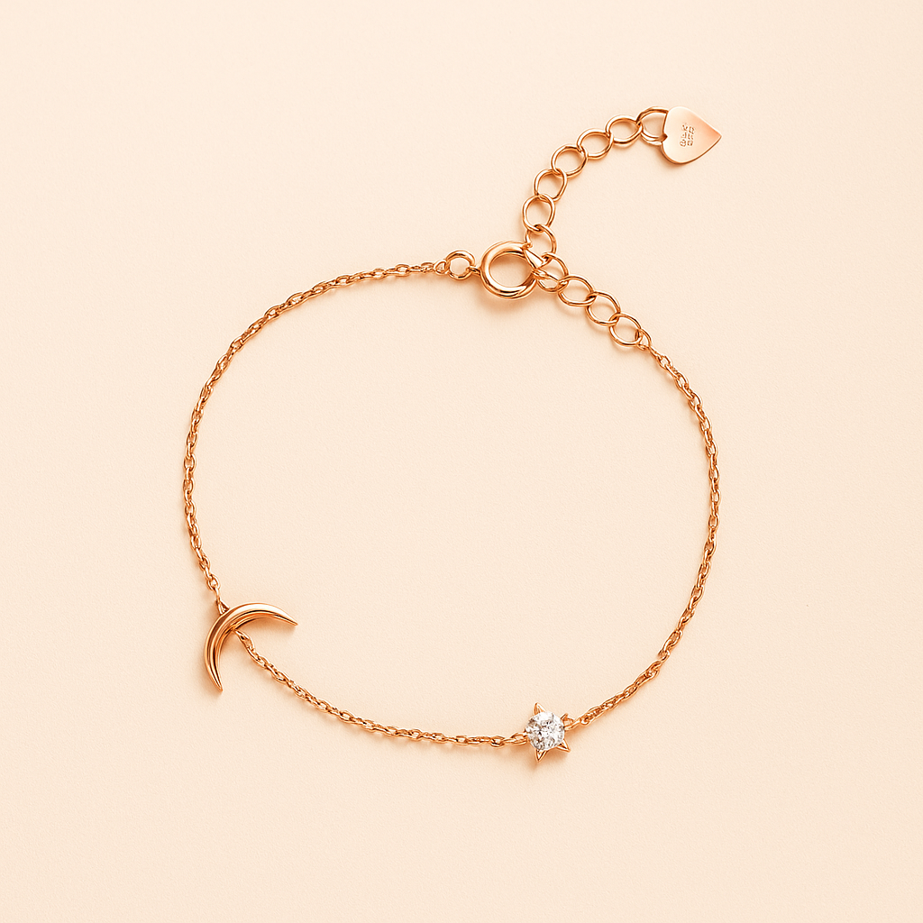 Sterling Silver Moon & Star Zirconia Bracelet