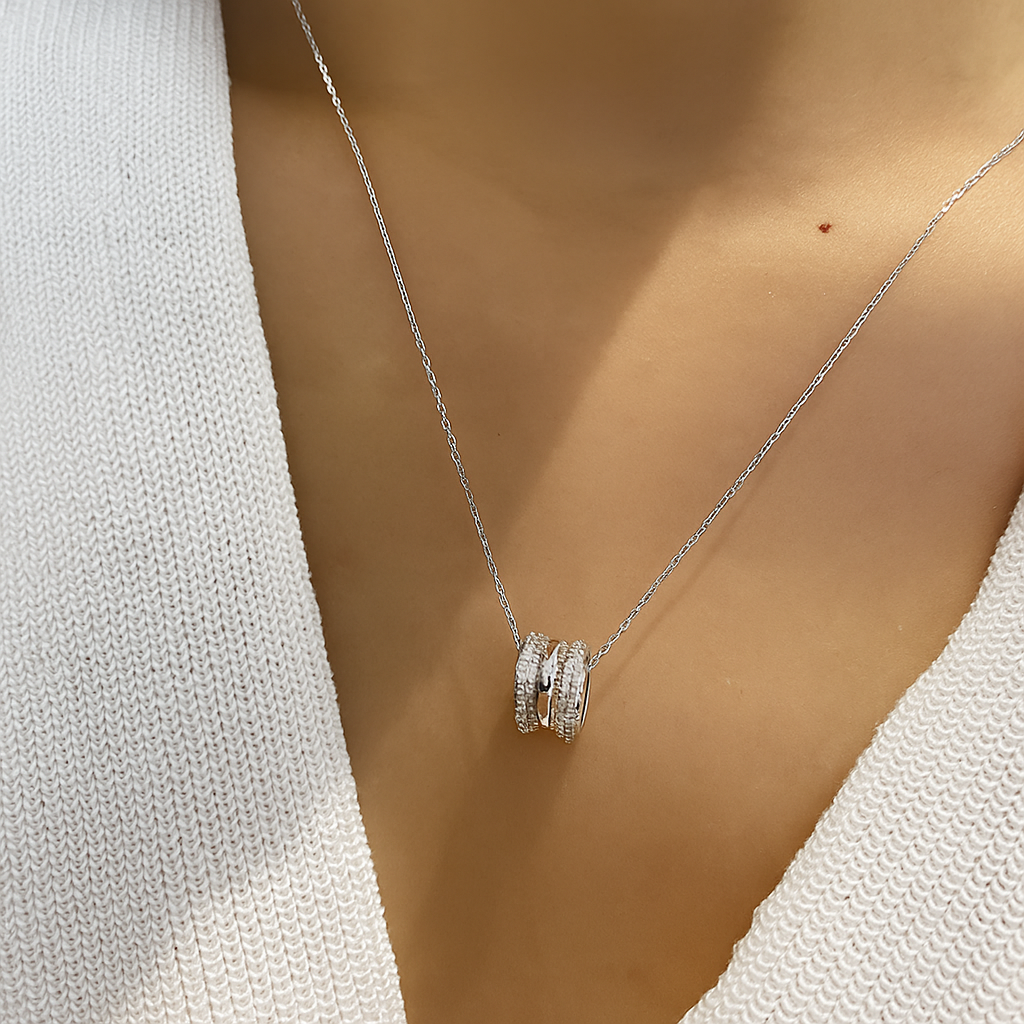 Geometric Circle Pendant Necklace with Sparkling Synthetic Zirconia