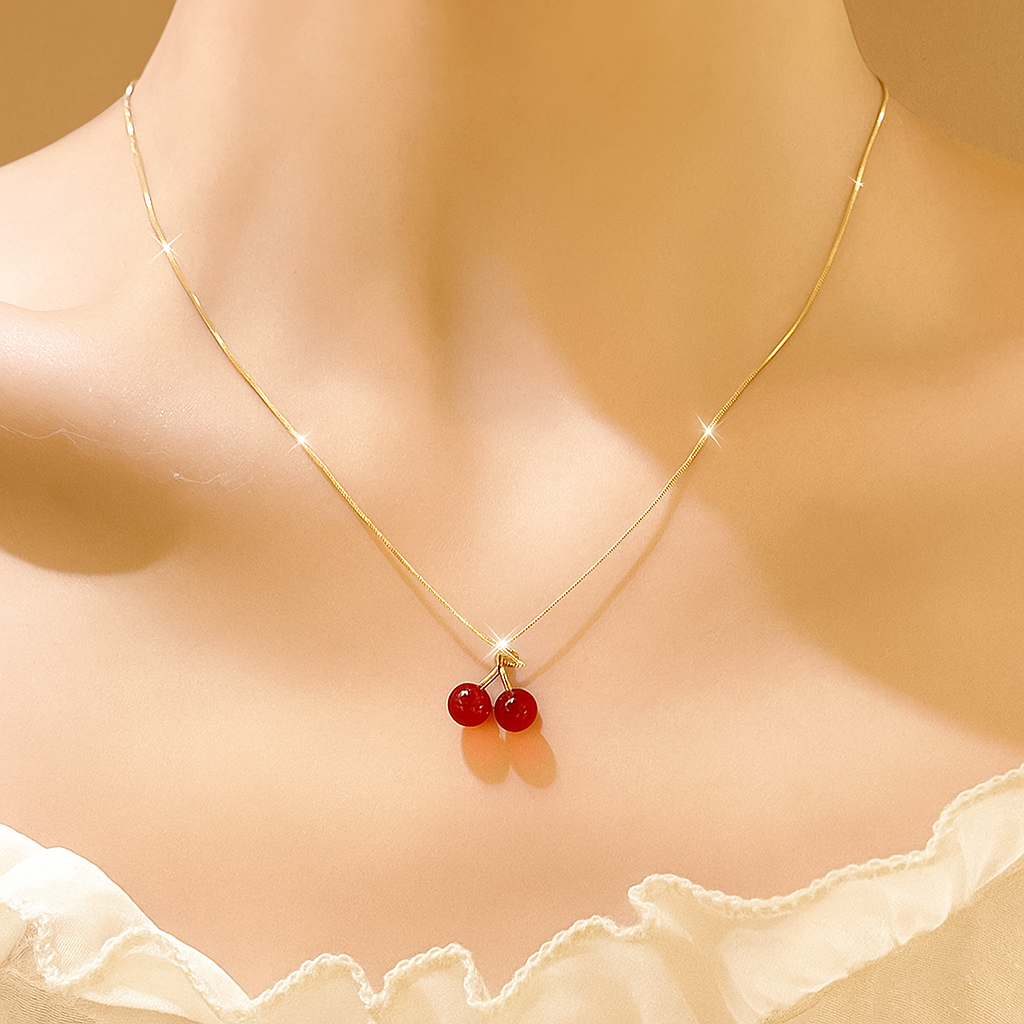 Minimalist Cherry Necklace for Women
