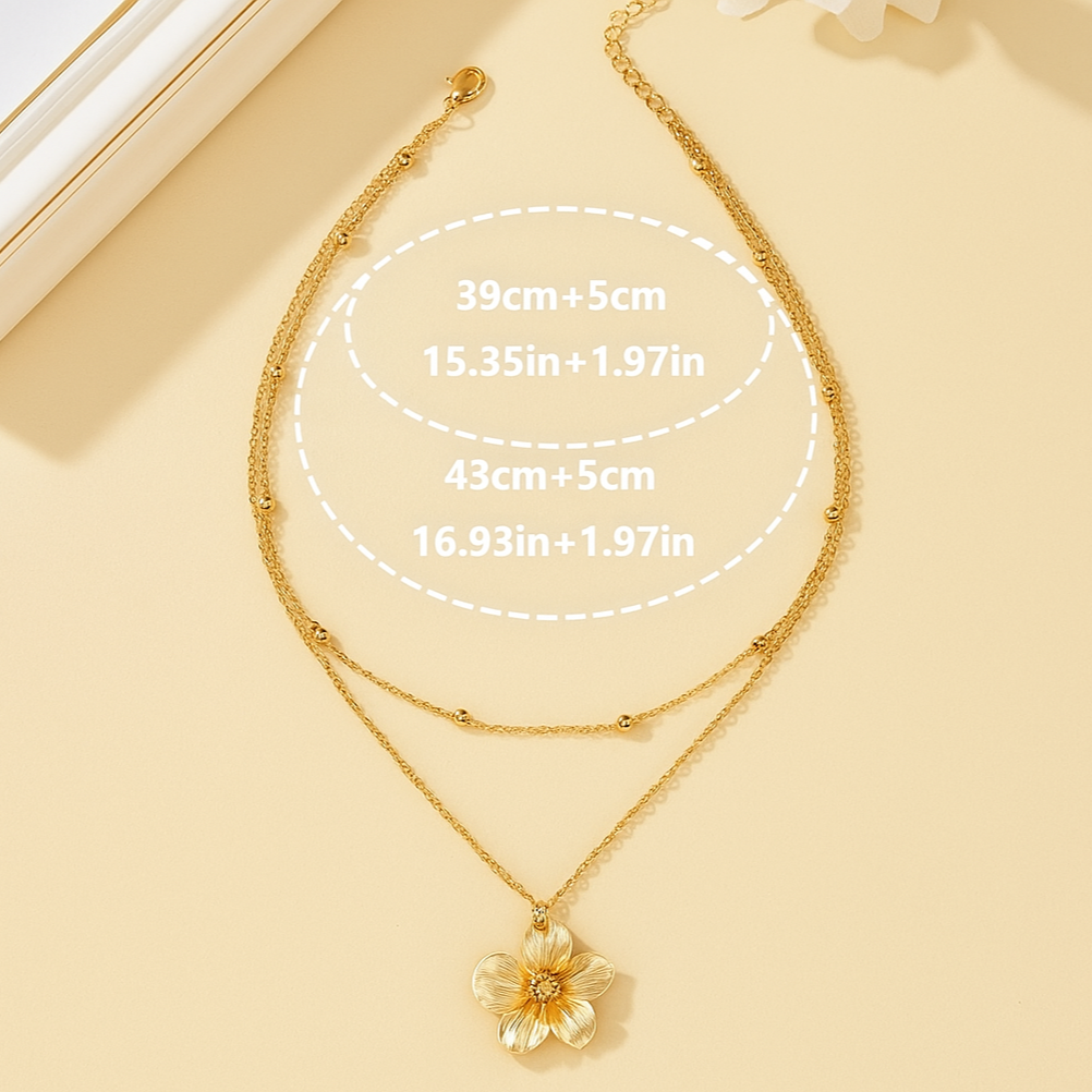 Vintage Double-Layer Flower Pendant Necklace