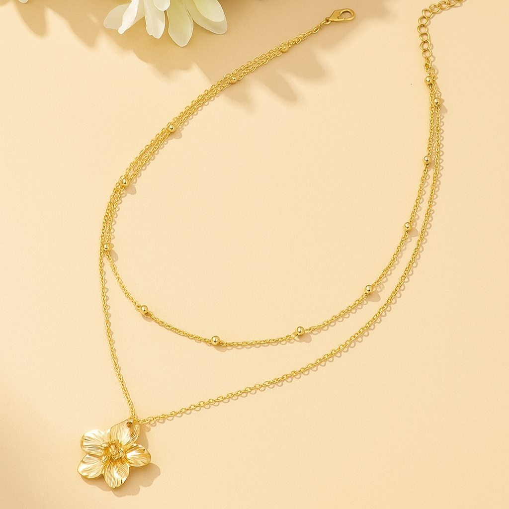 Vintage Double-Layer Flower Pendant Necklace