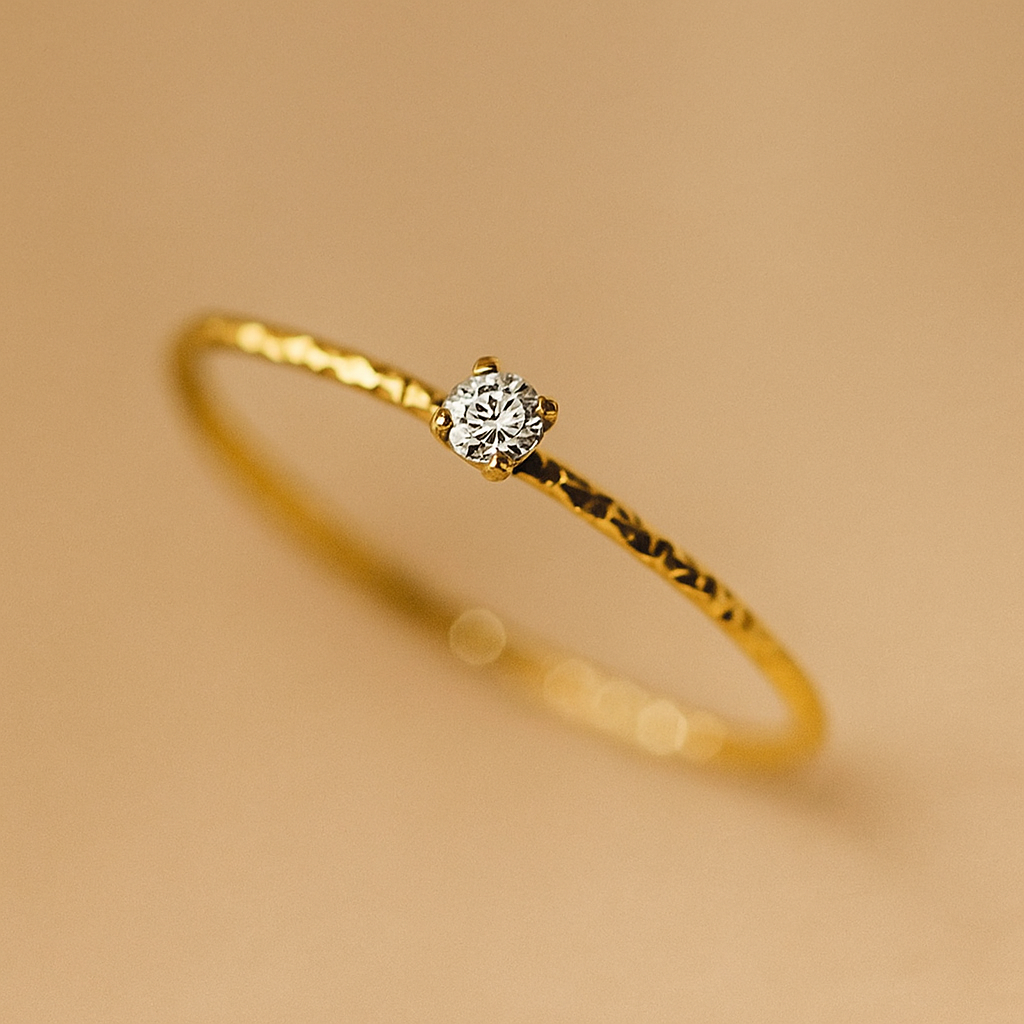 Gold-Tone Hammered Ring – Minimalist Rhinestone