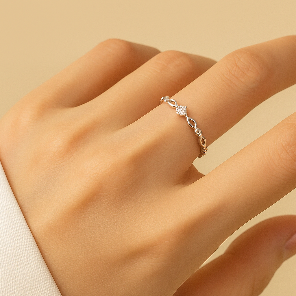 Delicate Copper Open Ring with Inlaid Zirconia