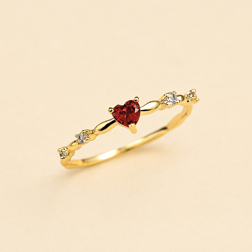 Elegant Heart-Shaped Red Gem Engagement Ring