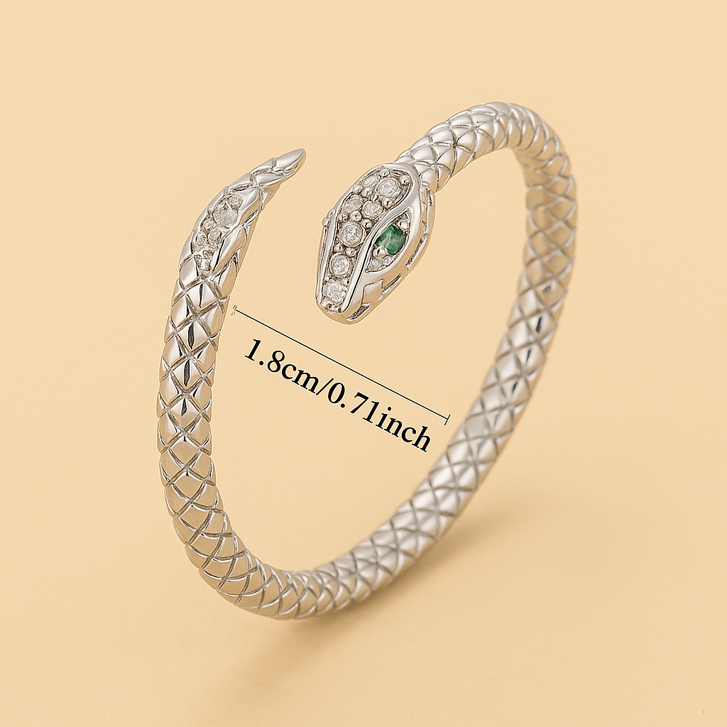 Vintage Snake-Shaped Open Ring with Imitation Zirconia