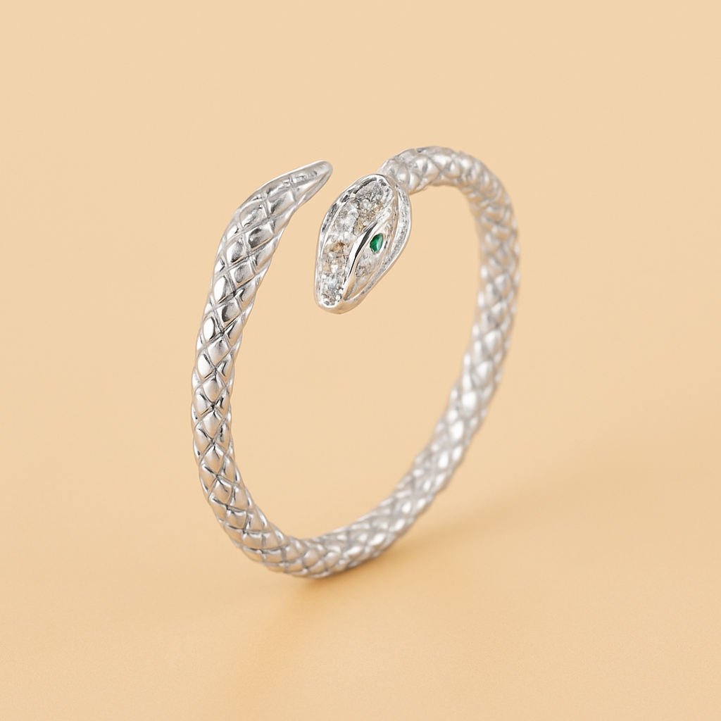 Vintage Snake-Shaped Open Ring with Imitation Zirconia