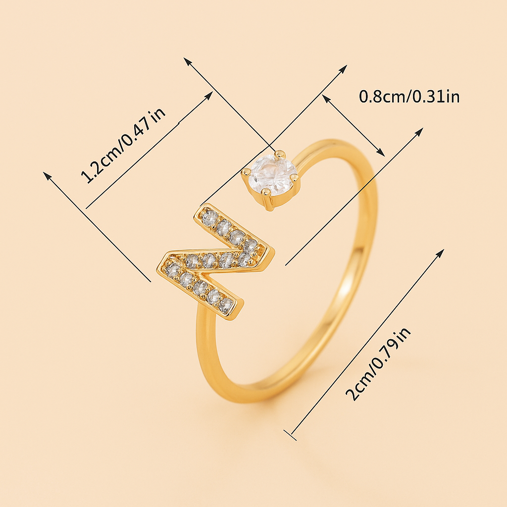 Adjustable Copper Ring with Round Zirconia - Initial Letters