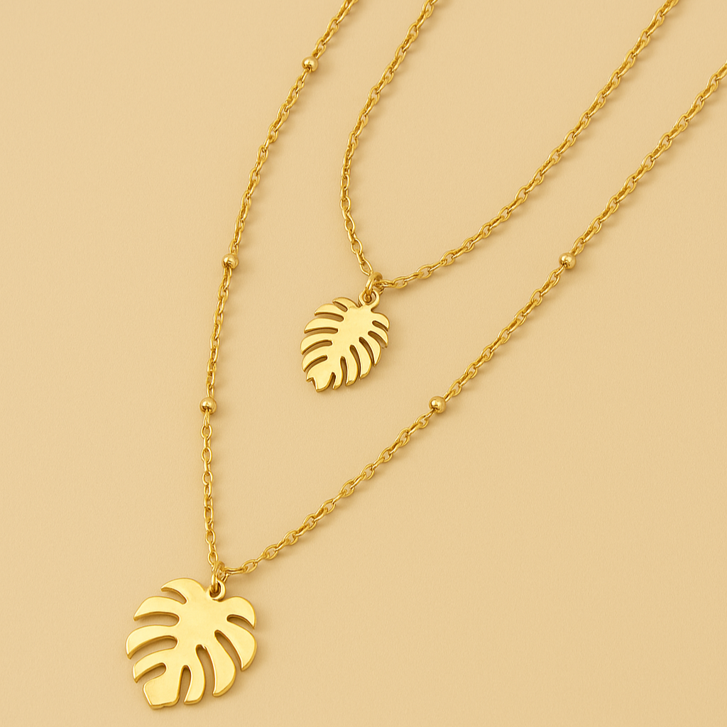 Minimalist Nature Inspired Double Layer Leaf Pendant Necklace