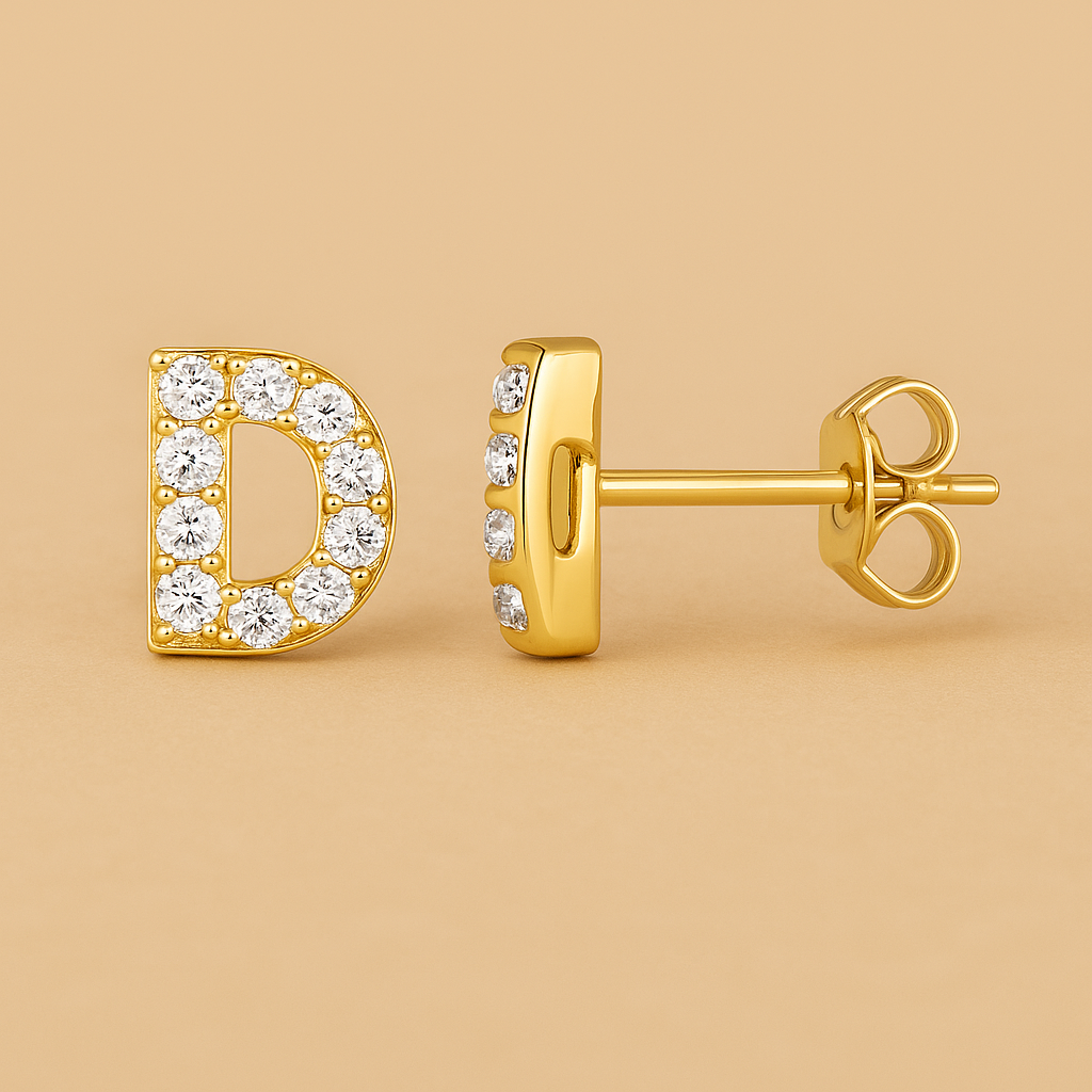 Initial Stud Earring in 16k Gold