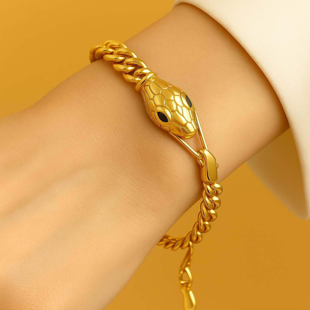 Sculpted zodiac snake bracelet for ladies - antique metal