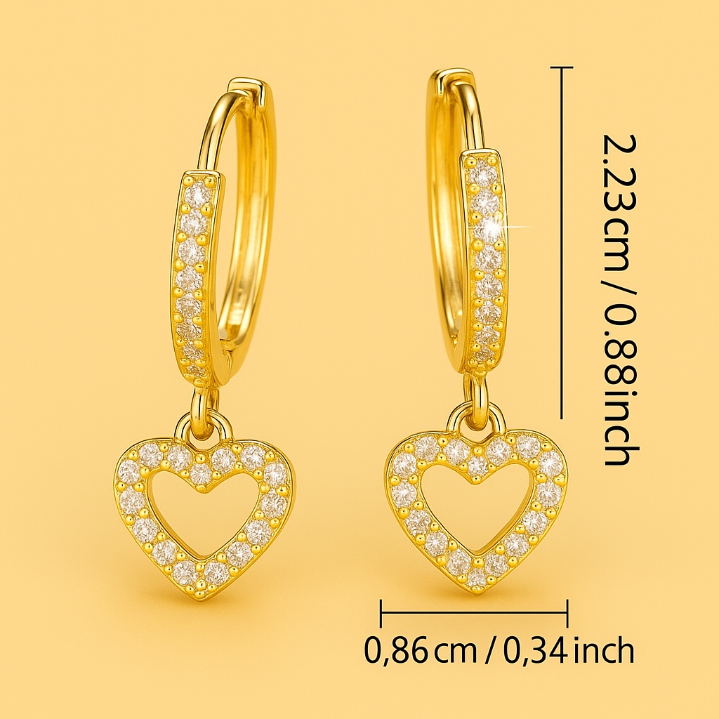 Delicate Heart Drop Hoops in 18K Gold Plating