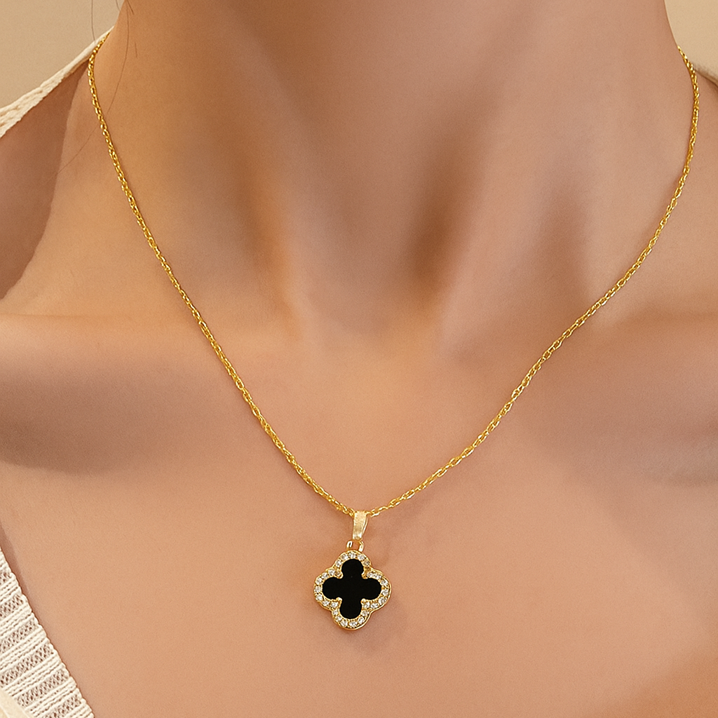 Gold-colored shamrock pendant necklace for women