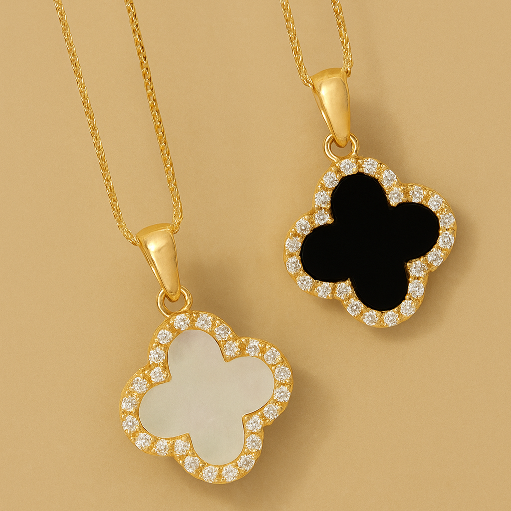 Gold-colored shamrock pendant necklace for women