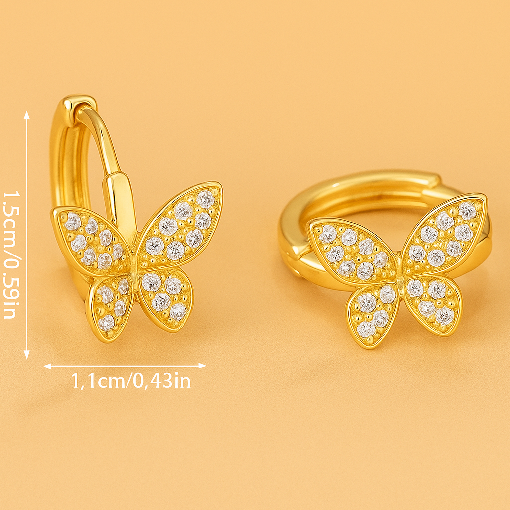 Golden butterfly earrings with sparkling zirconia