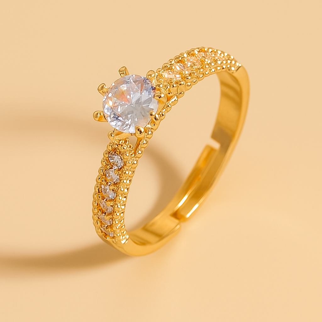 Elegant Copper Ring - Retro Design with Sparkling Zirconia