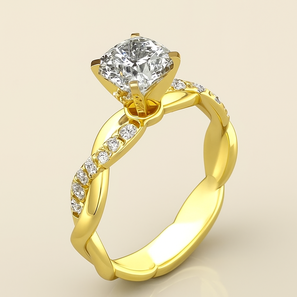 Elegant Princess Cut Ring - Sparkling Twisted Design for Her