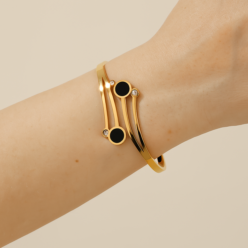 Minimalist Gold Bracelet - Sleek Black Accents