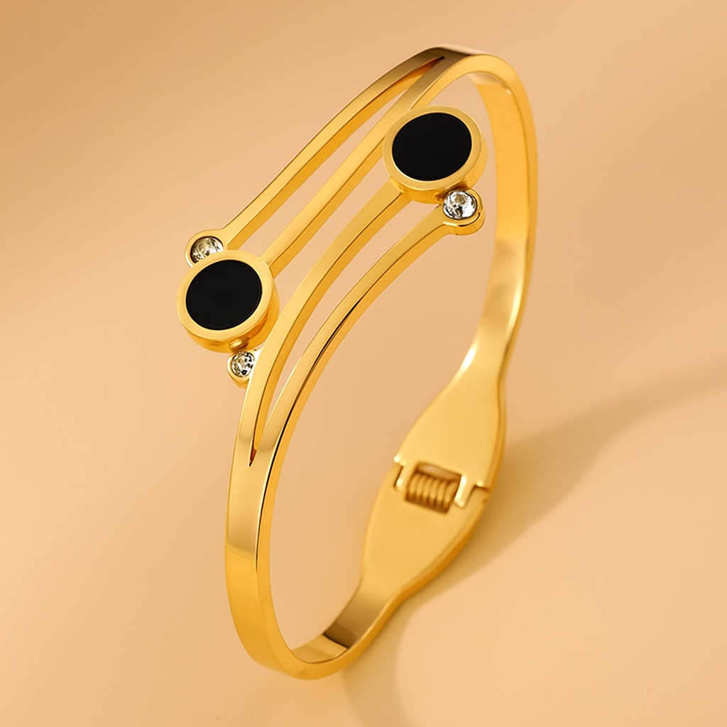 Minimalist Gold Bracelet - Sleek Black Accents