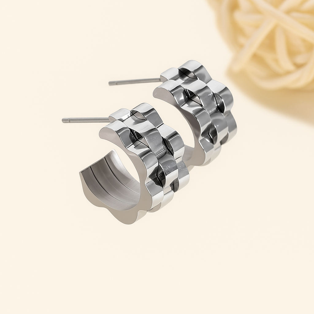 Pair of Stylish Triple-Layer Wave Stainless Steel Earrings