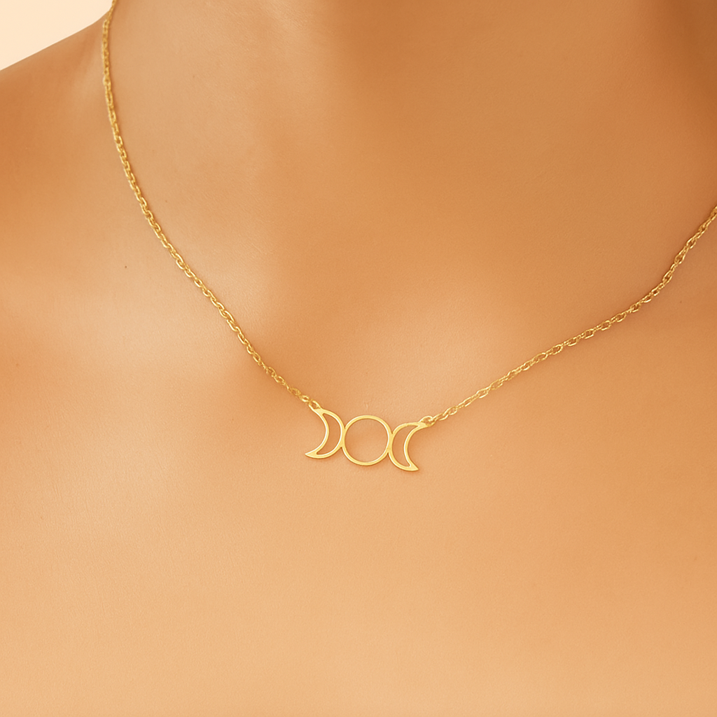 Vintage 18K Gold Plated Triquetra Moon Phase Necklace