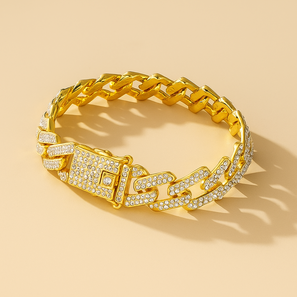 Chunky Cuban Link Chain Bracelet with Water Drill Detailing