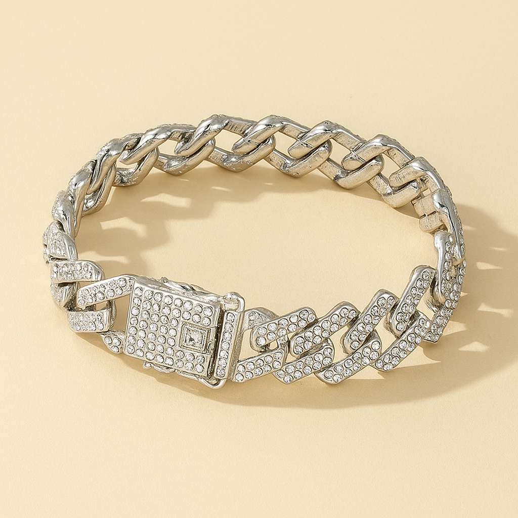 Chunky Cuban Link Chain Bracelet with Water Drill Detailing