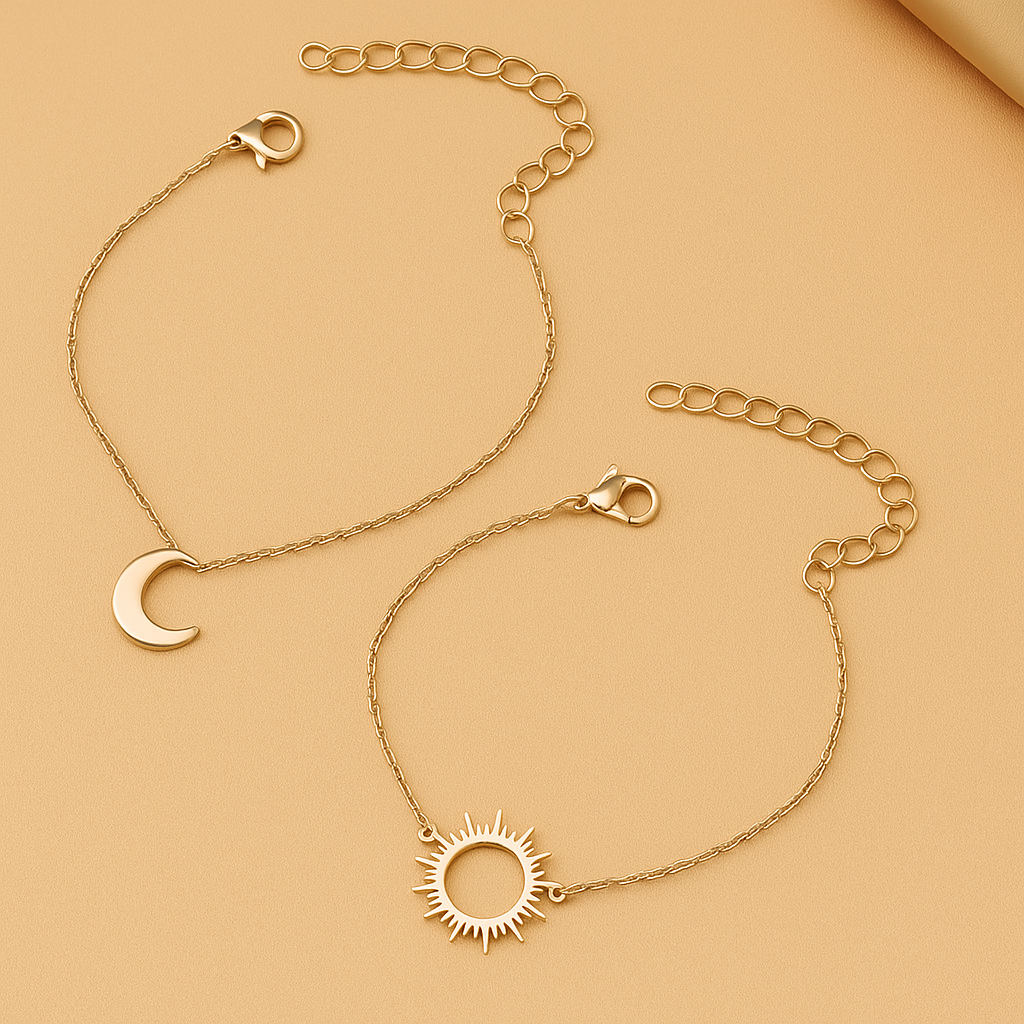 Elegant 2-Piece Sun & Moon Bracelet Set