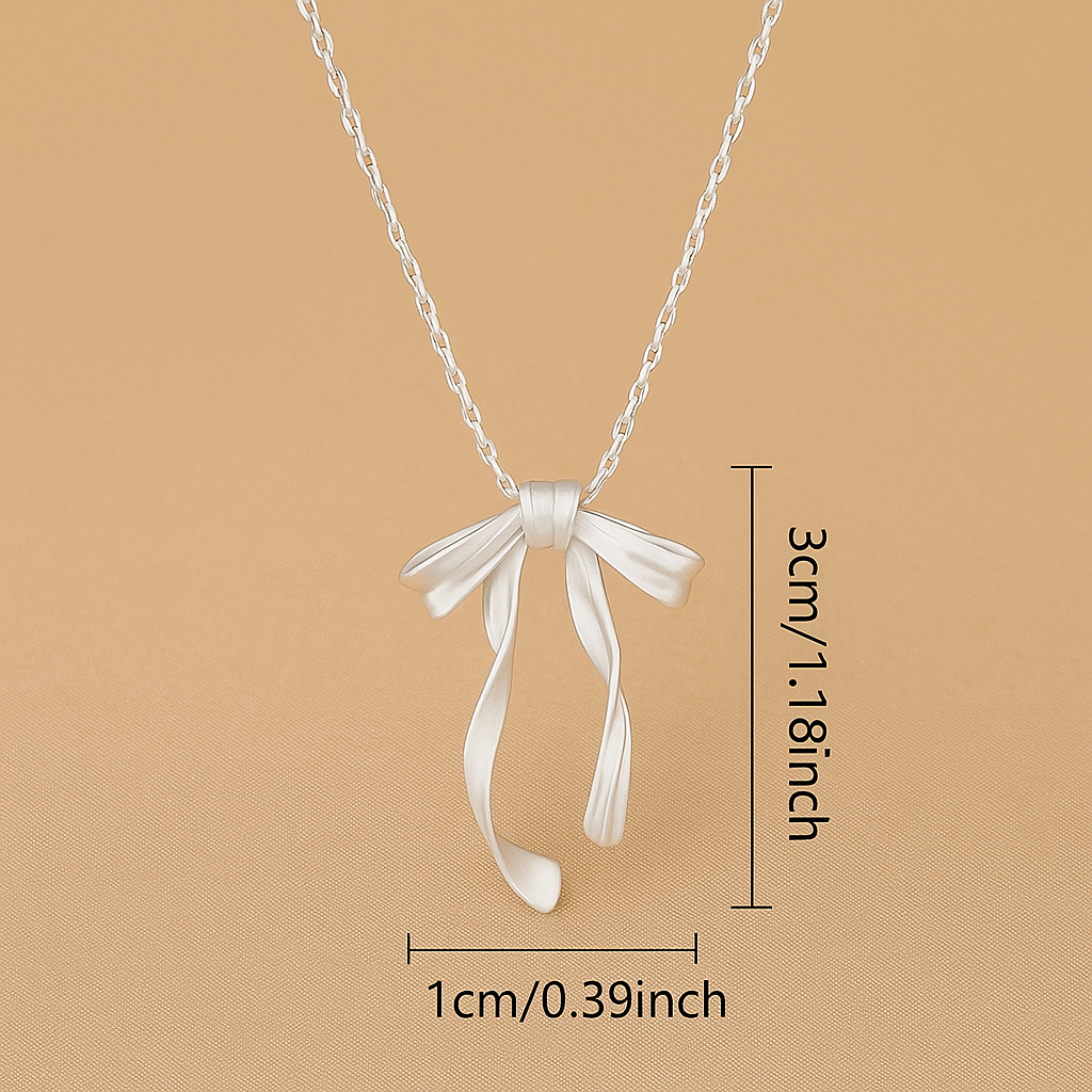 Elegant Ribbon Bow Pendant Necklace with Synthetic Stone