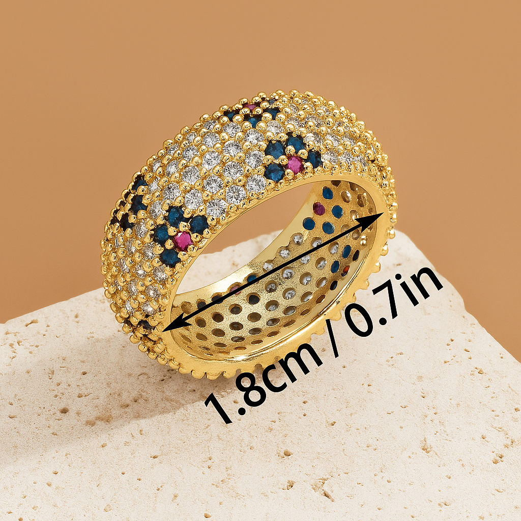 Elegant Five-Row Zirconia Ring – Multicolor Sparkle