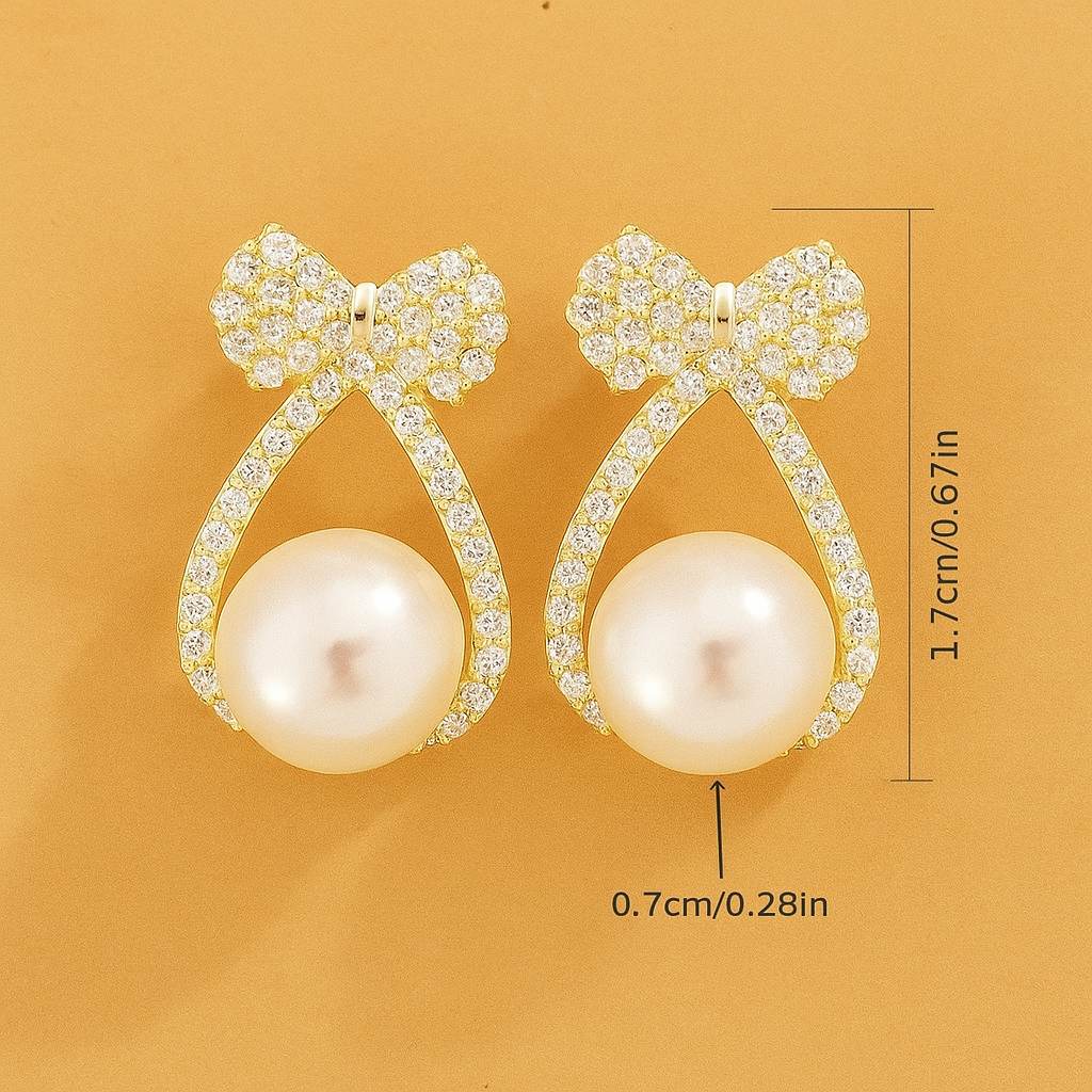 French Bow Earrings with Pearl and Crystals