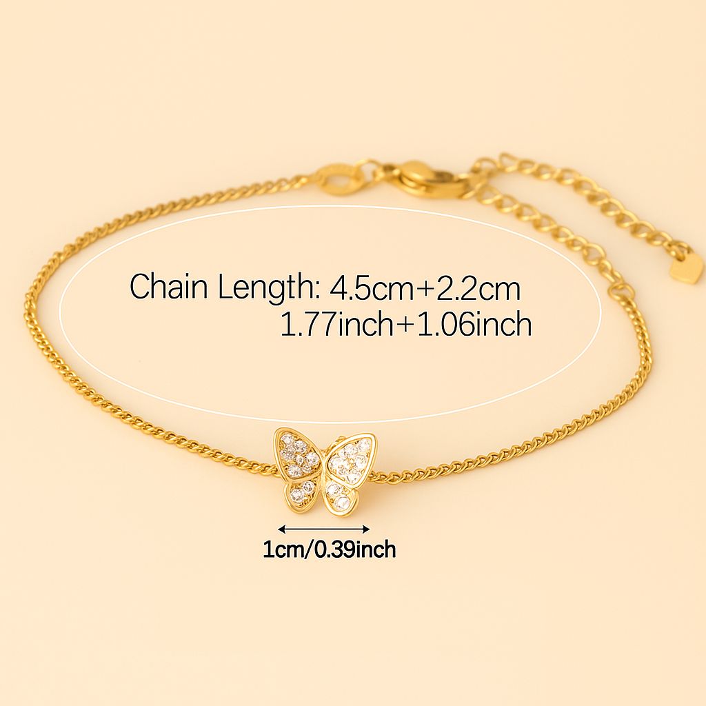 Elegant Butterfly Bracelet – Gold Toned Sparkling Zirconia