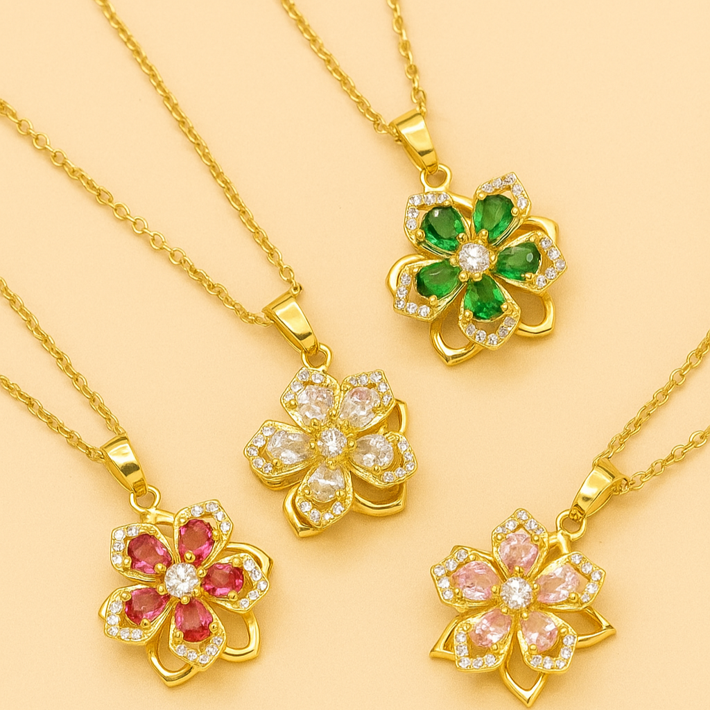 Elegant Rotatable Cherry Blossom Pendant Necklace