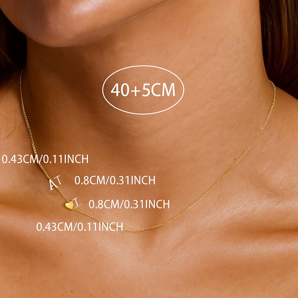 Dainty Gold Sideways Initial & Heart Choker Necklace – A–Z Letters for Women