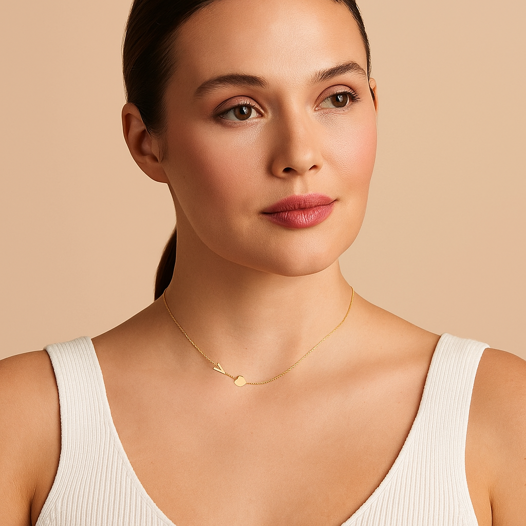 Dainty Gold Sideways Initial & Heart Choker Necklace – A–Z Letters for Women