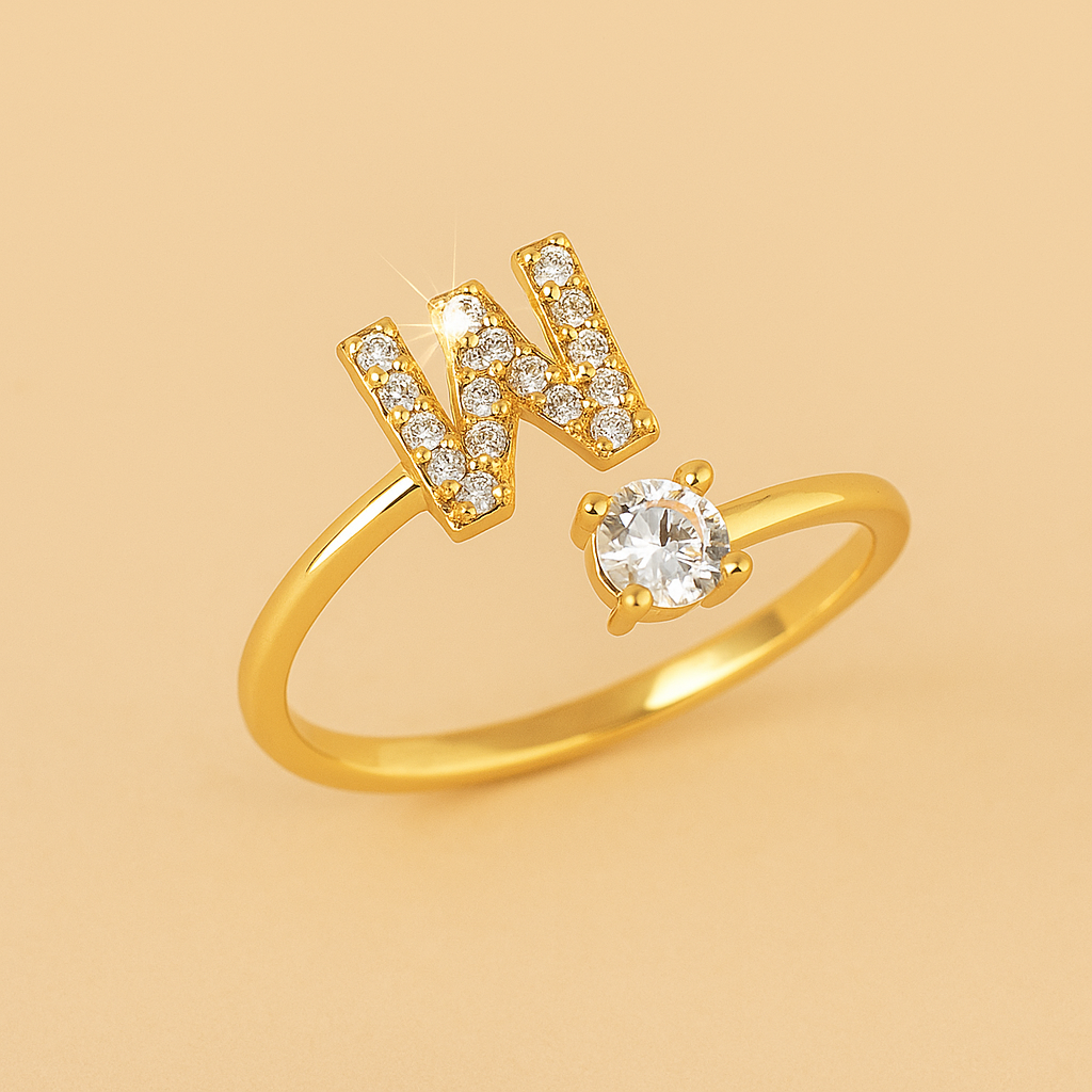 Adjustable Copper Ring with Round Zirconia - Initial Letters