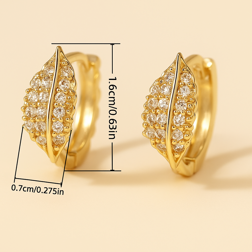 Elegant Gold Leaf Hoop Earrings with Zirconia Accents