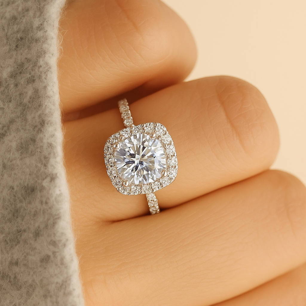 Square Halo Lab-Zirconia Ring