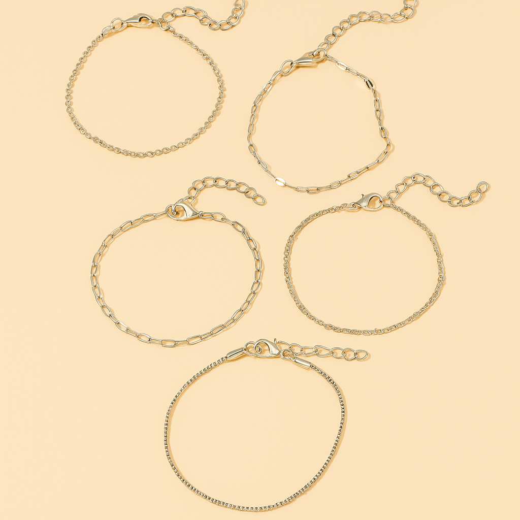 Elegant & Chic 5-Piece Gold-Tone Thin Chain Bracelet Set