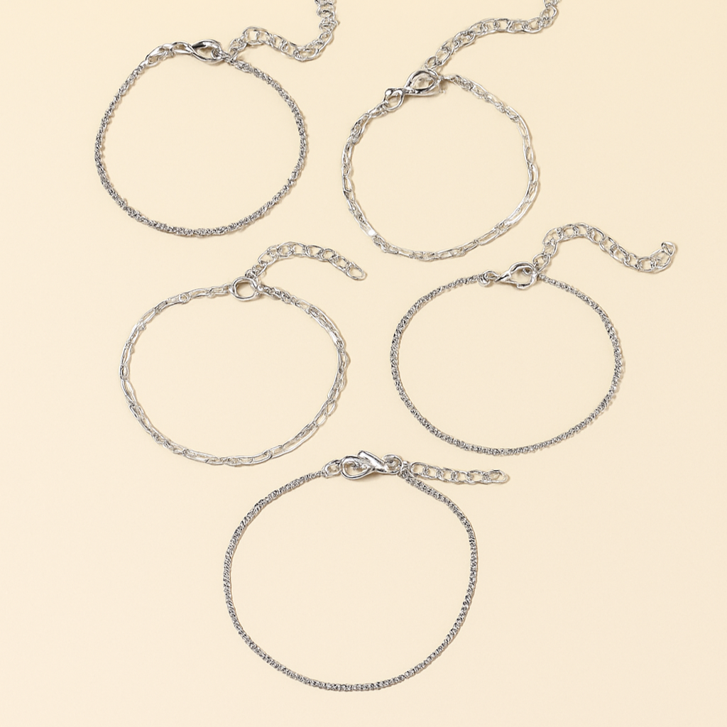 Elegant & Chic 5-Piece Gold-Tone Thin Chain Bracelet Set