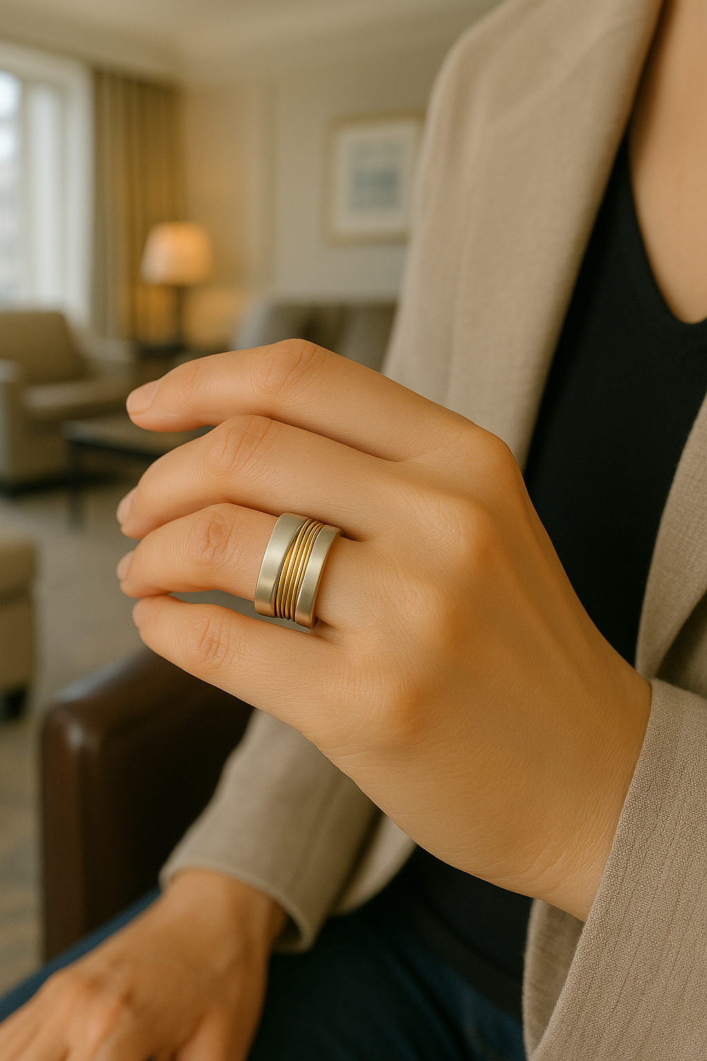 Silver Ring with Gold Threads